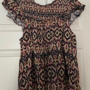 Rose & Olive Top with Blue and Pink Pattern